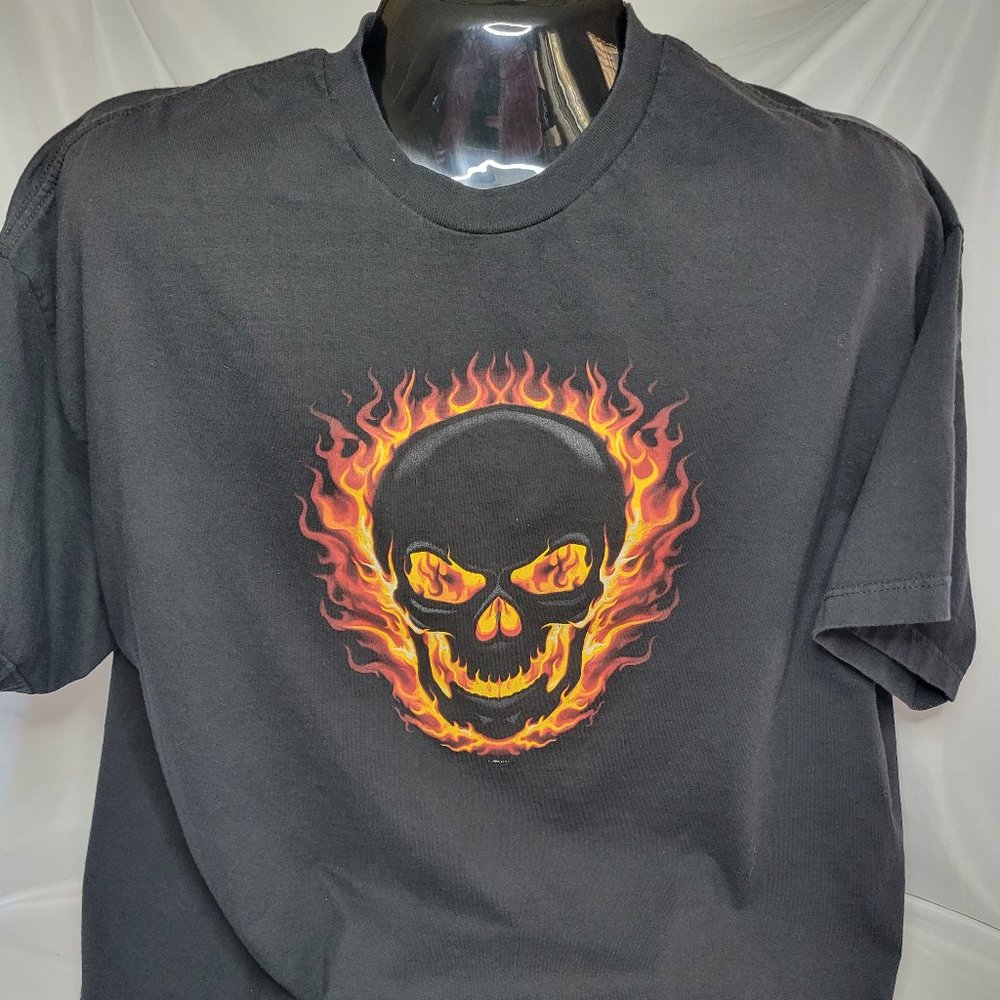 Flaming Skull Mens Black T-shirt (Size 3XL)